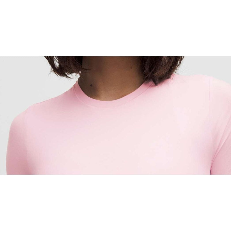 6403-LULULEMON Wundermost Ultra-Soft Nulu Crewnk Cropd T-Shirt Pink Organza Sz M