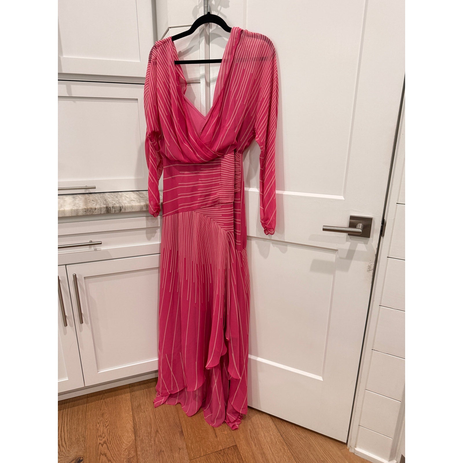 351 - BCBGMAXAZRIA Stripped Ruffle High Low Cocktail Dress ($498) Sz 8