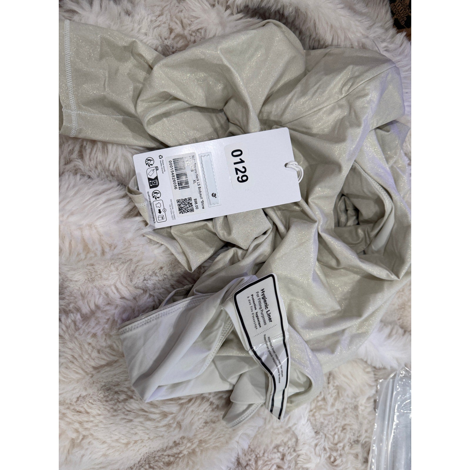 0129 NWT Lululemon Wundermost Ultra-Soft Nulu Square-Neck Long-Sleeve Bodysuit *Shine Luxe Shine Foil Print Bone
