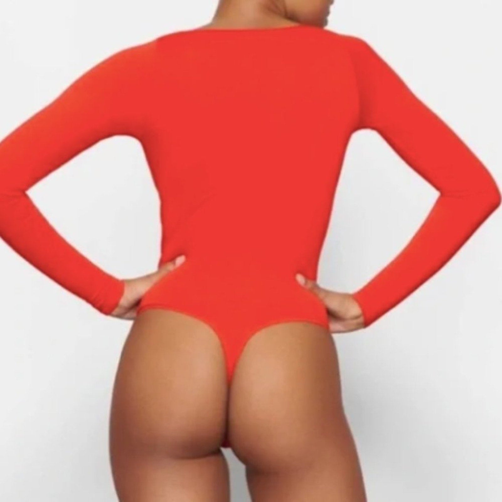 (2396) SKIMS Essential Long Sleeve Scoop Neck Bodysuit Poppy Red/Orange size 3X