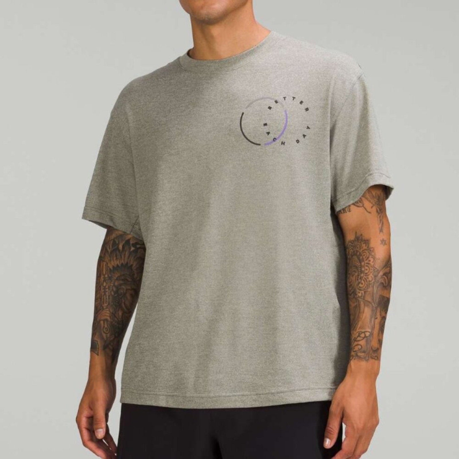 182 Lululemon Relaxed-Fit Training Short Sleeve Shirt Heathered Carob Brown Sz L/XL