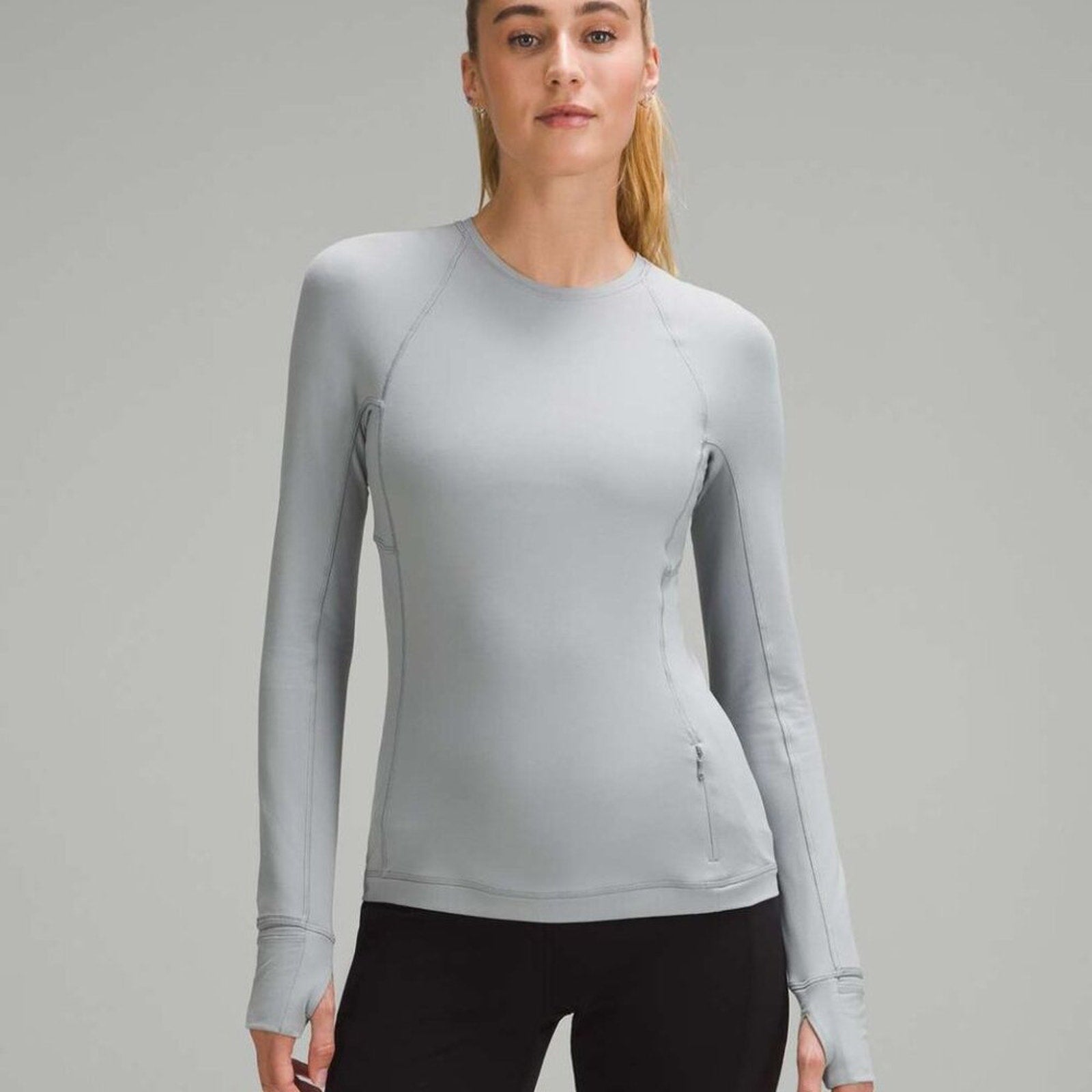 (6889) LULULEMON Its Rulu Run Long-Sleeve Shirt in RHINO GREY Sz 4 *FLAW