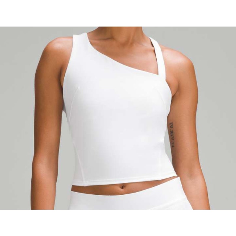 6431 Lululemon Everlux Asymmetrical Tennis Tank Top White in Sz 4 **FLAW