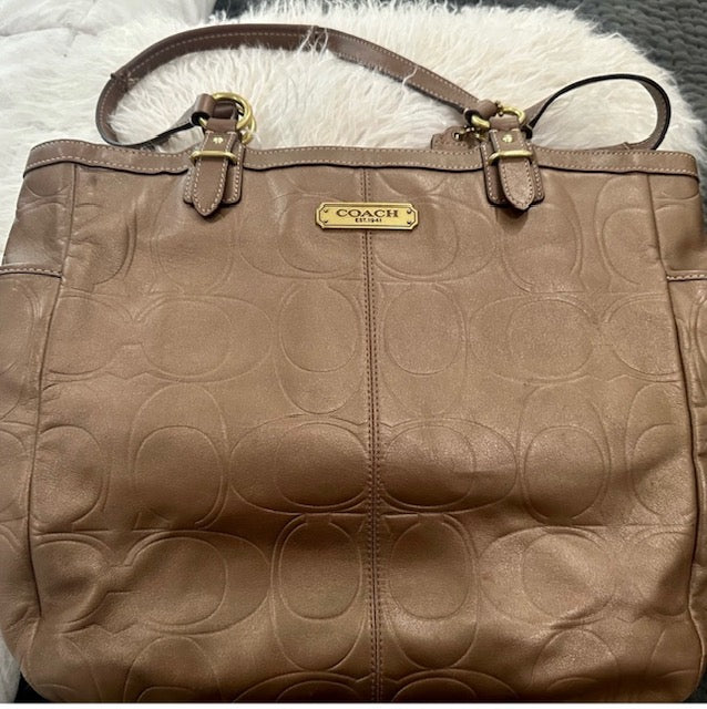 GUC COACH LEATHER Gallery Embossed North/South Tote Shoulder Bag in Copper