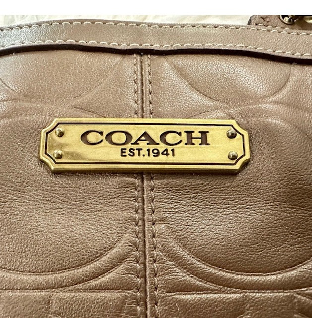 GUC COACH LEATHER Gallery Embossed North/South Tote Shoulder Bag in Copper