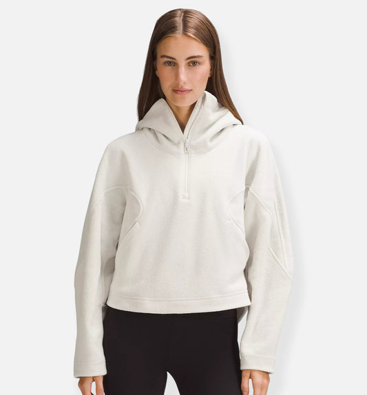 Lululemon Looped Terry Fleece Half-Zip Hoodie – Bone, Size 4