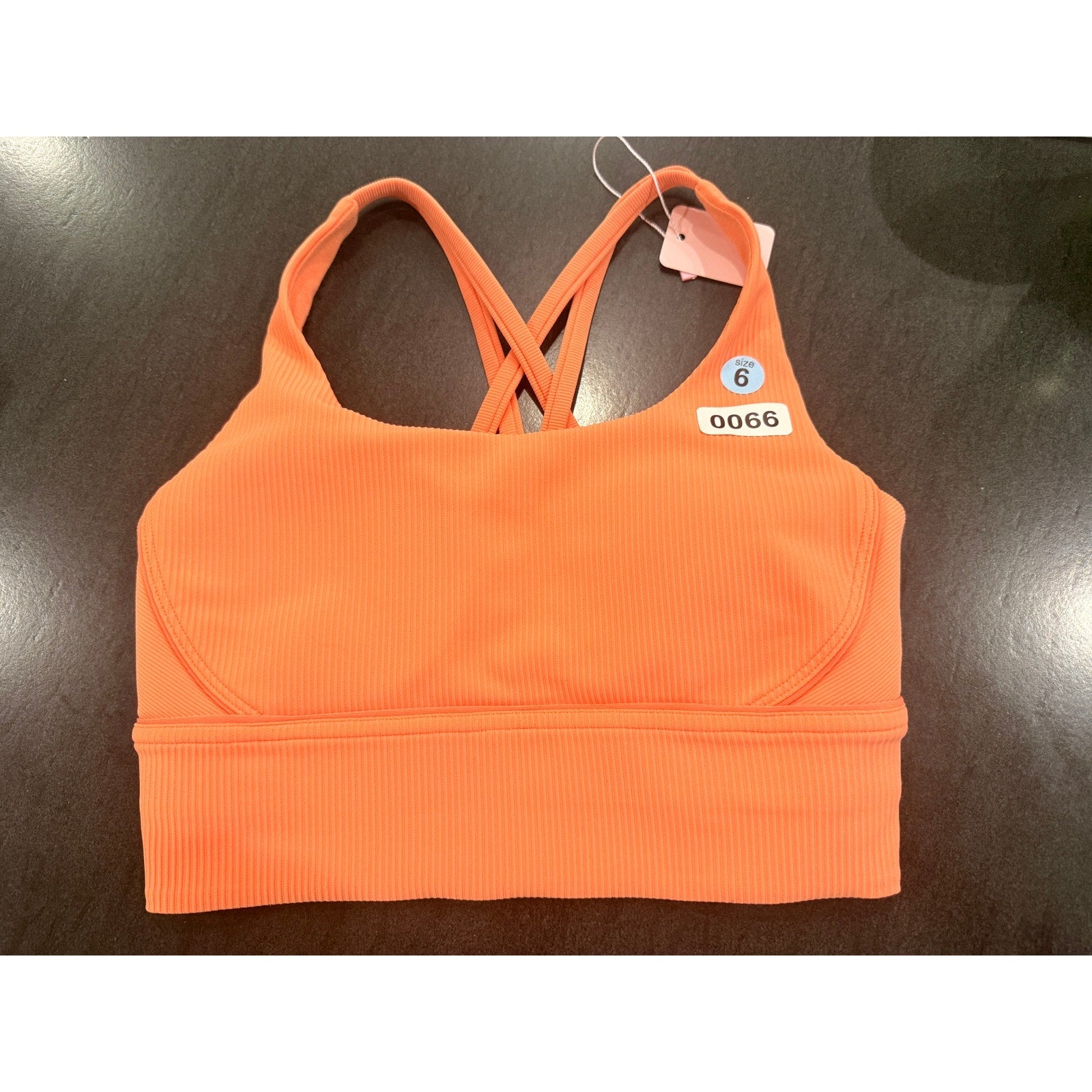 66 - Lululemon Energy Longline Bra Ribbed Luxtreme *Medium Support Sunny Coral Sz 6