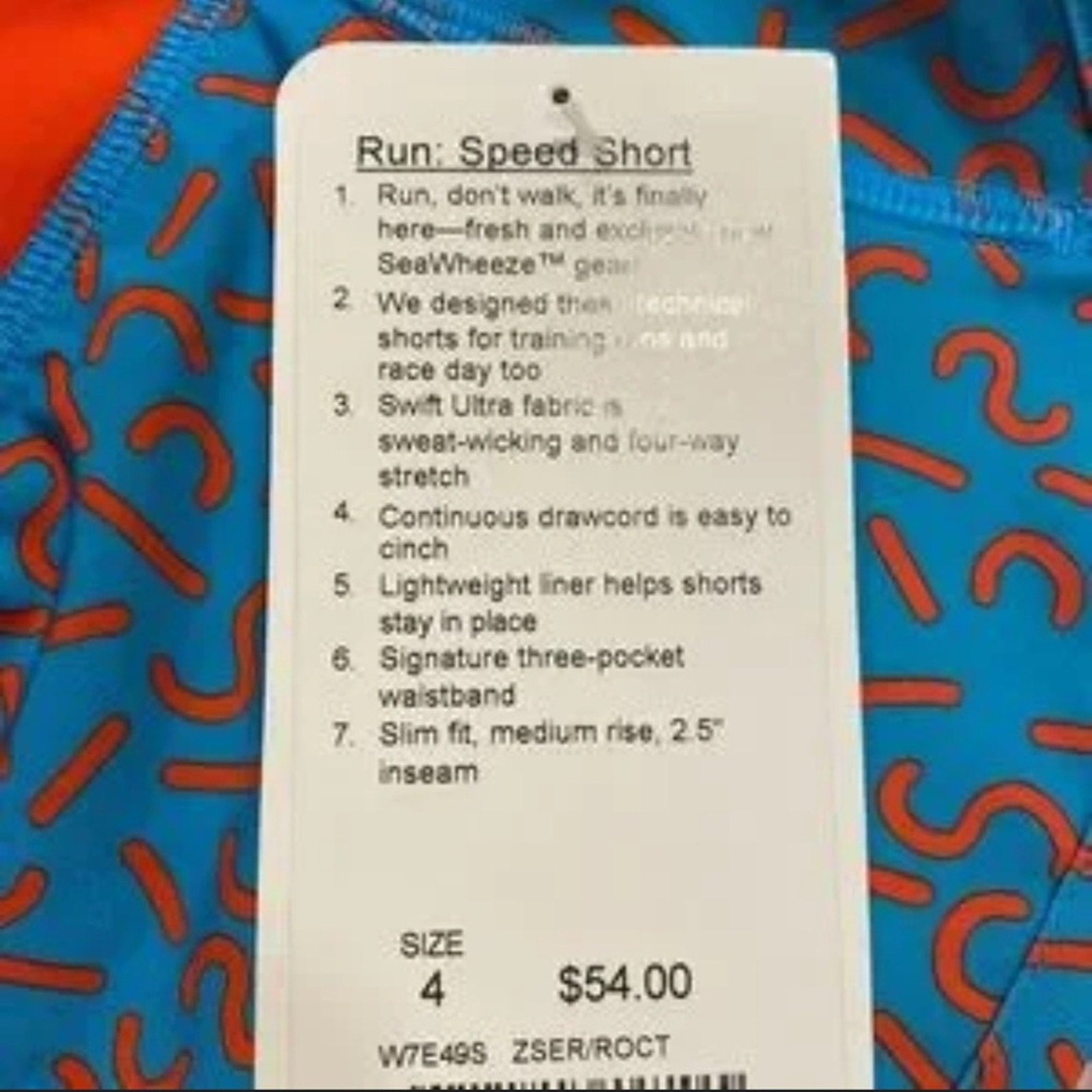 6150 - Lululemon Speed Short 2015 Seawheeze-Turquoise/Red Squiggles *RARE