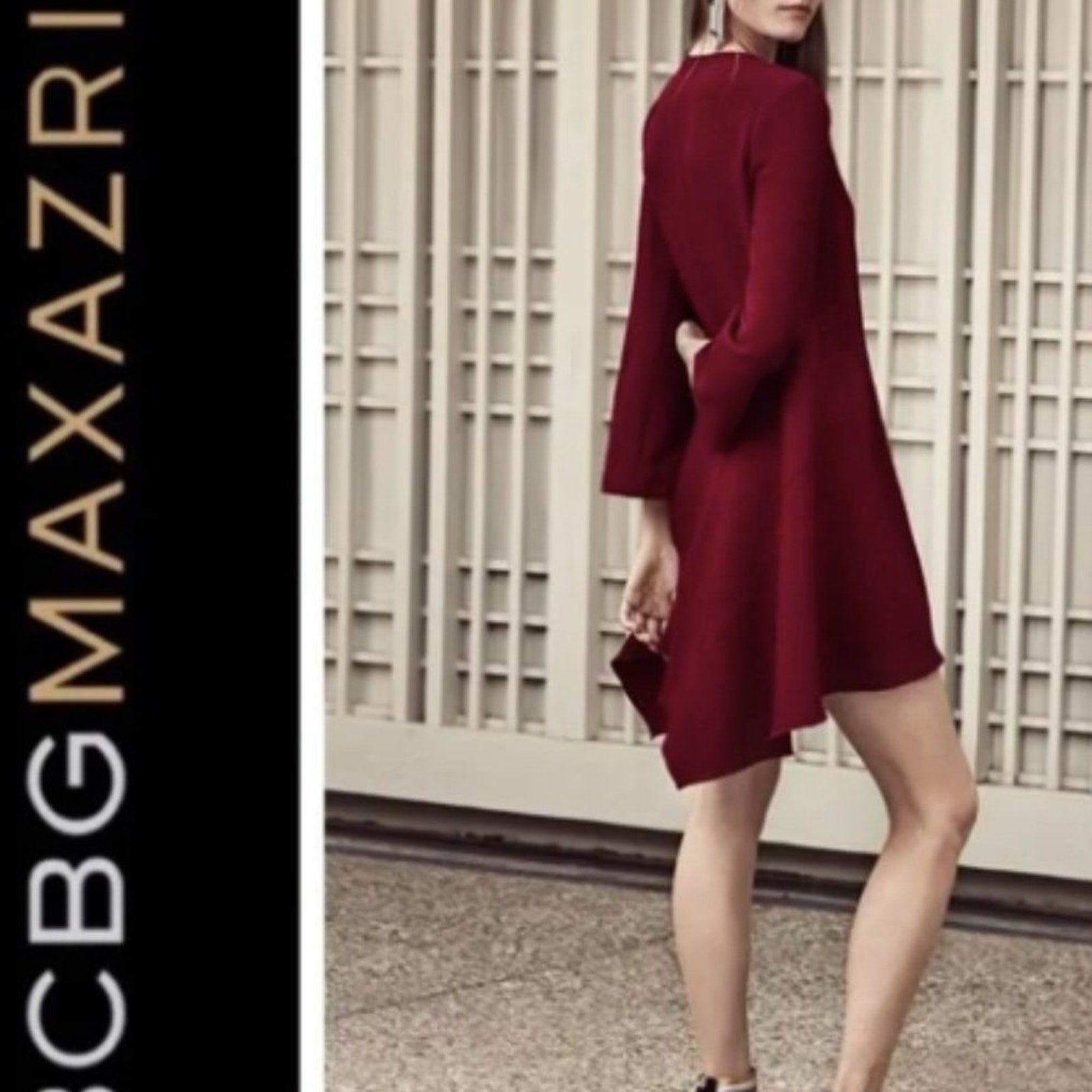 (80) 🆕  BCBGMaxAzria “Geena” Pebbled Shirt Dress in Cranberry SMALL NWT