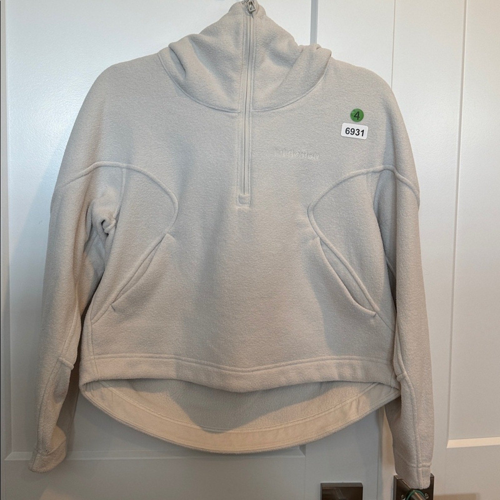 Lululemon Looped Terry Fleece Half-Zip Hoodie – Bone, Size 4