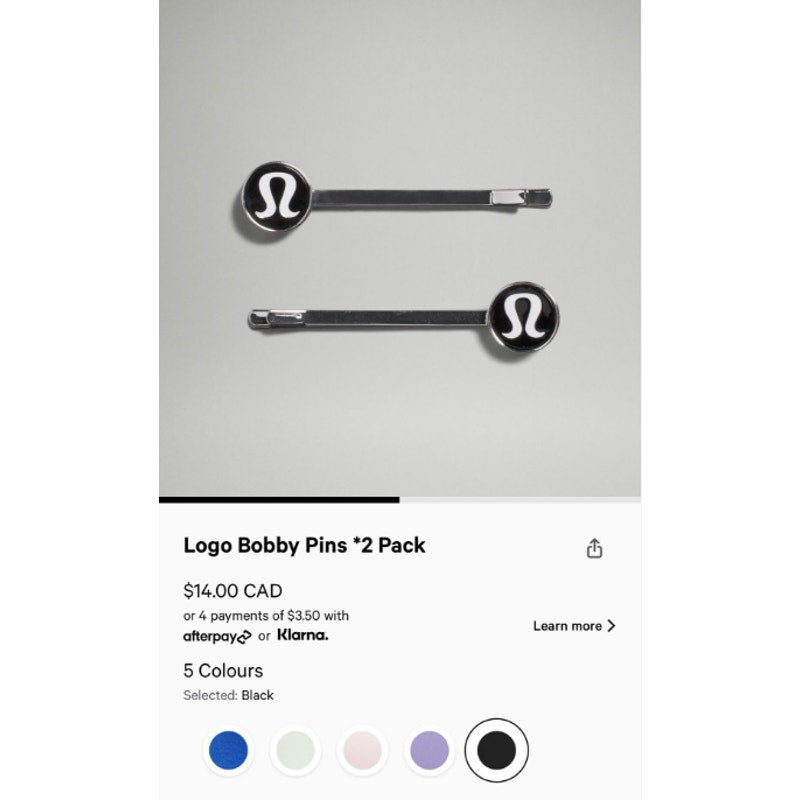 405 - NWOT LULULEMON Logo Bobby Pins *2 Pack in BLACK