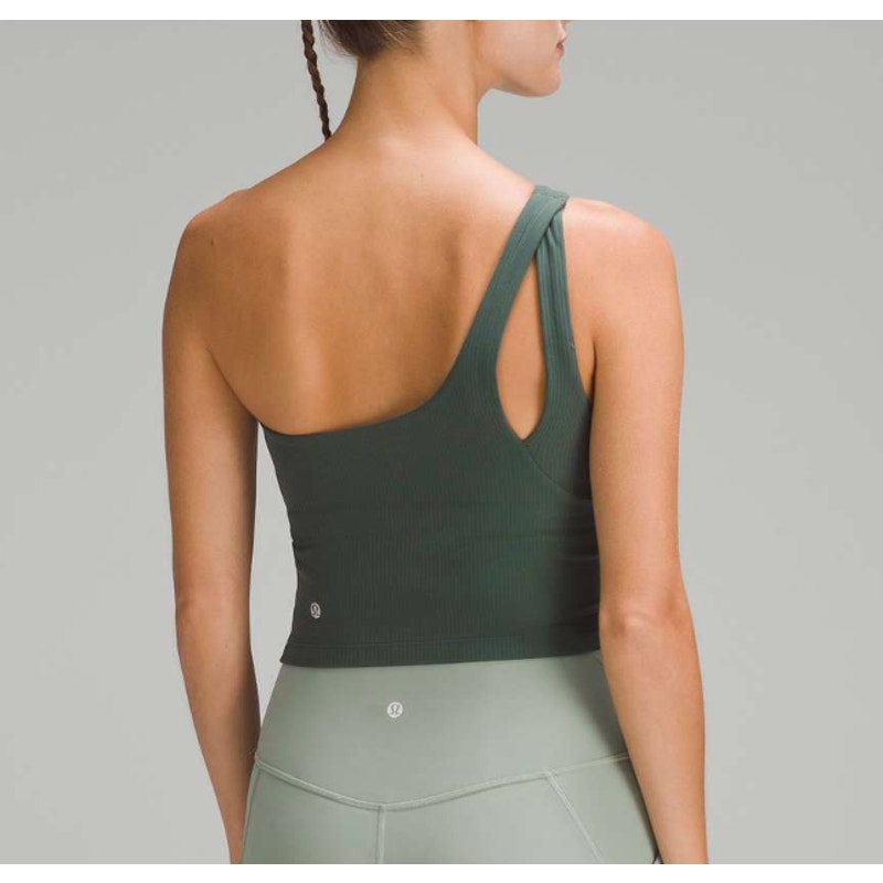 6563 NWT Ribbed Nulu Asymmetrical Yoga Tank Top in Dark Forest Sz 10
