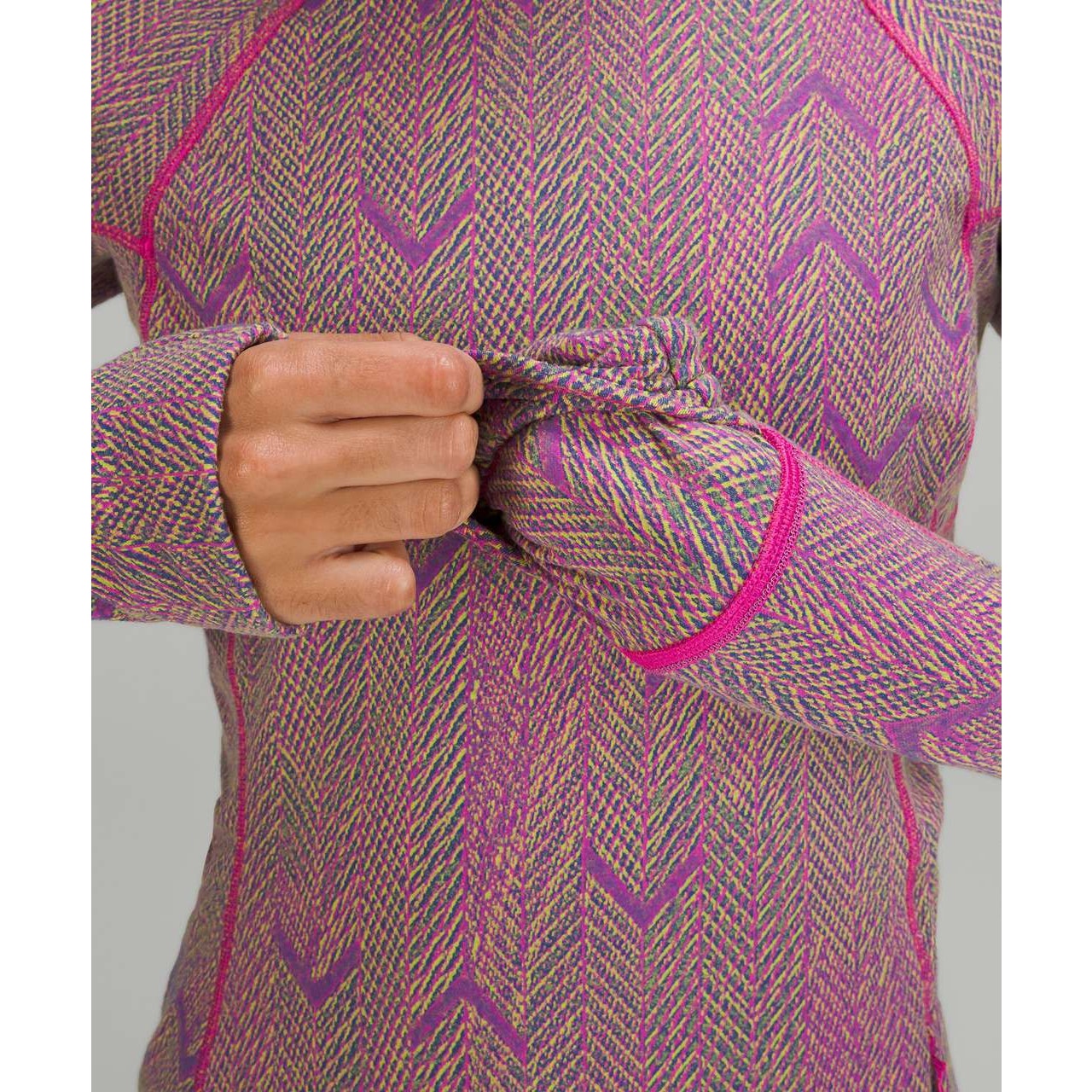 6996 Lululemon Its Rulu Run Long Sleeve Shirt *Jacquard Reverberate Chevron Mini sz 12