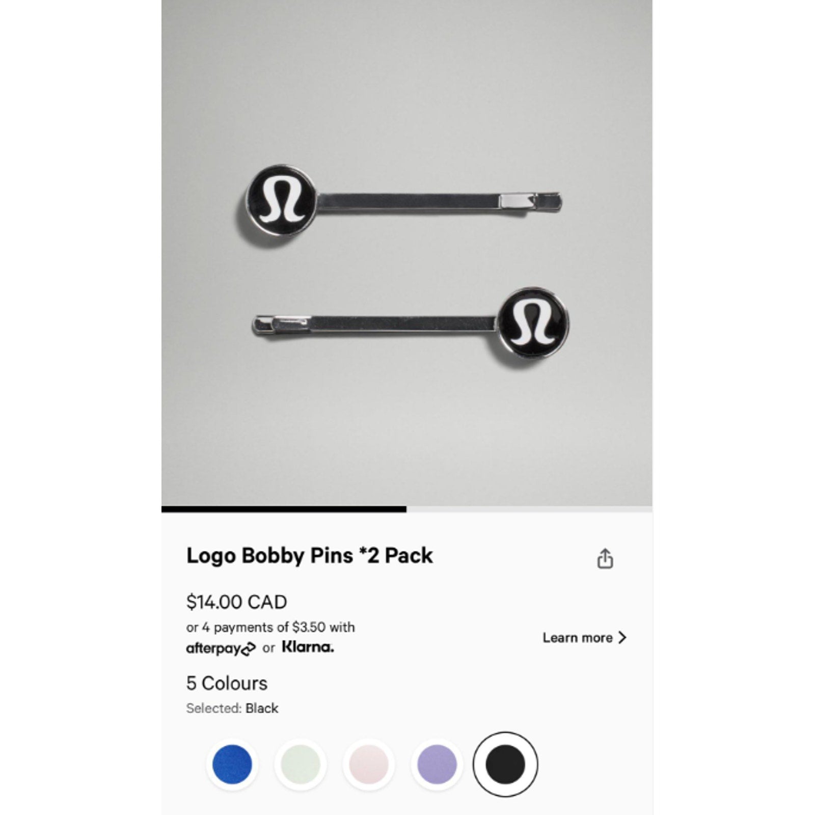406 - NWOT LULULEMON Logo Bobby Pins *2 Pack in BLACK