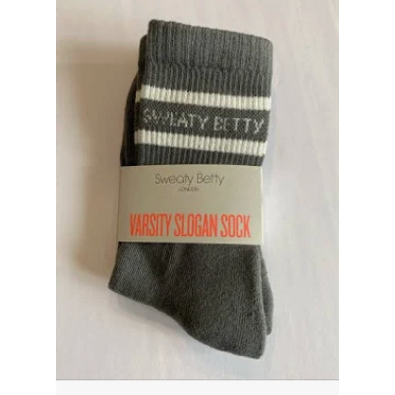 6651 NWT Sweaty Betty Varsity Slogan Socks in Umbra Green Size 6-8