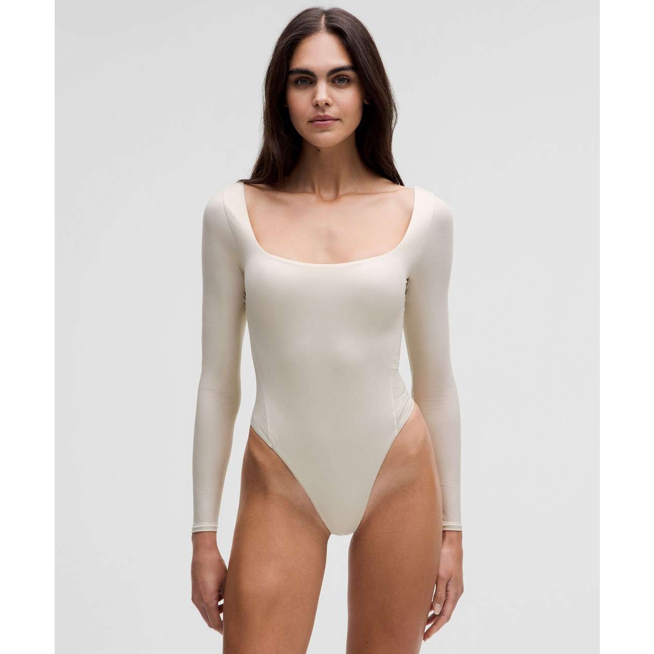 0129 NWT Lululemon Wundermost Ultra-Soft Nulu Square-Neck Long-Sleeve Bodysuit *Shine Luxe Shine Foil Print Bone