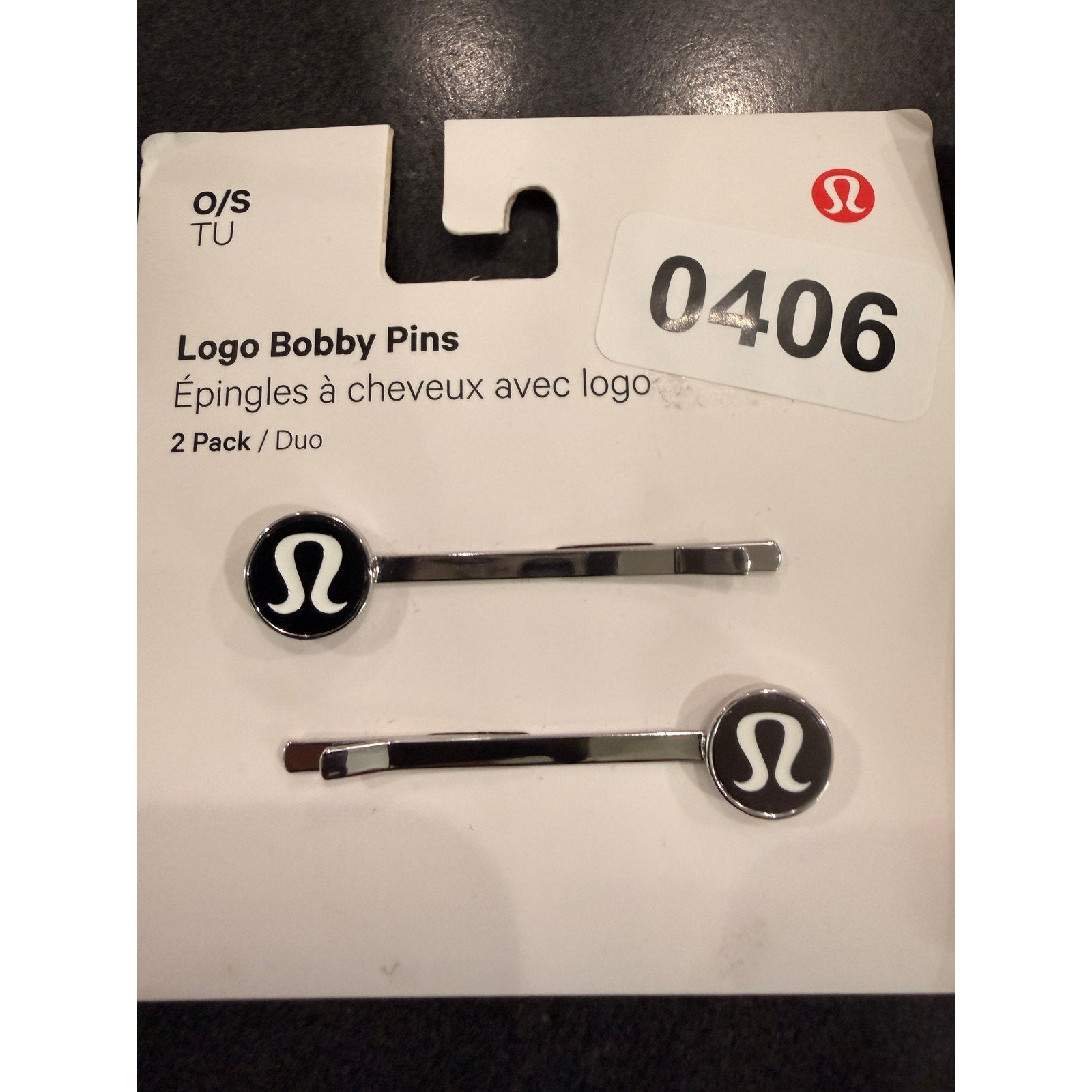 406 - NWOT LULULEMON Logo Bobby Pins *2 Pack in BLACK