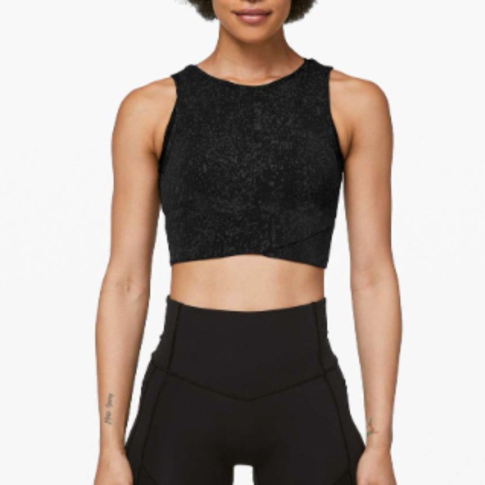 (6740) LOVED LULULEMON Energetic Edge Cropped Tank in BLACK Sz 12 ** SEE NOTES