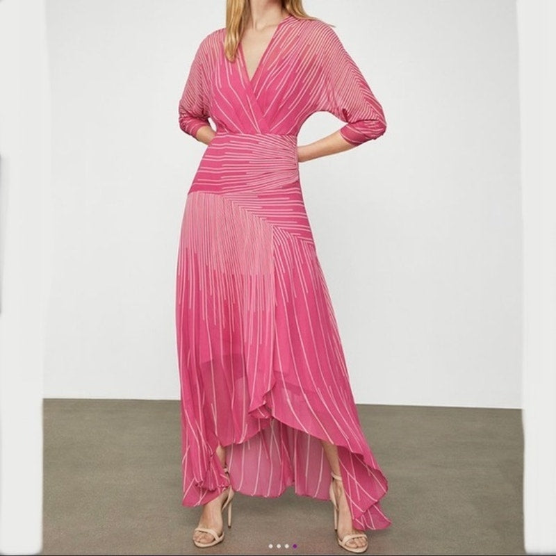 351 - BCBGMAXAZRIA Stripped Ruffle High Low Cocktail Dress ($498) Sz 8
