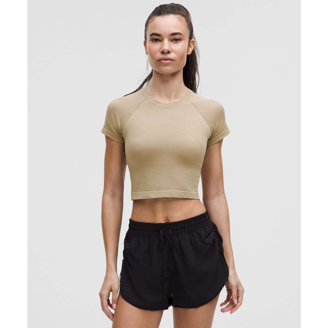 0154 NWT Lululemon Swiftly Tech Cropped Short-Sleeve Shirt 2.0 Sheer Oak Sz 0