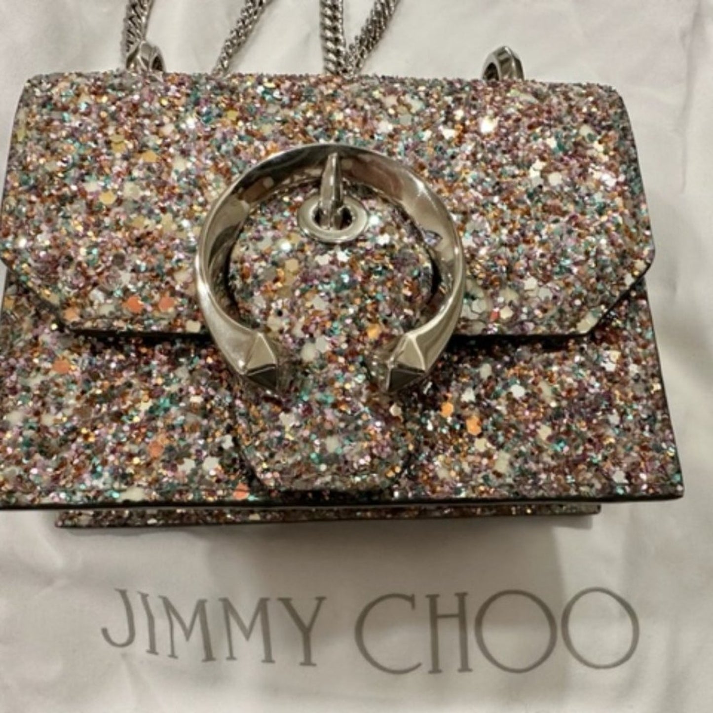 🆕  JIMMY CHOO MINI GLITTER PARIS BAG