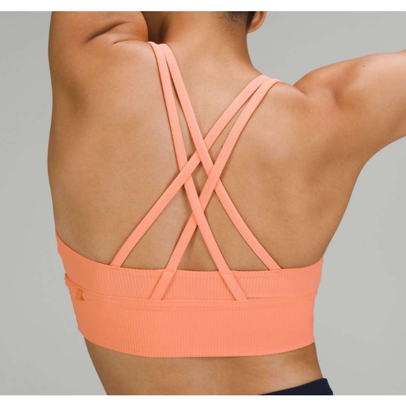 66 - Lululemon Energy Longline Bra Ribbed Luxtreme *Medium Support Sunny Coral Sz 6