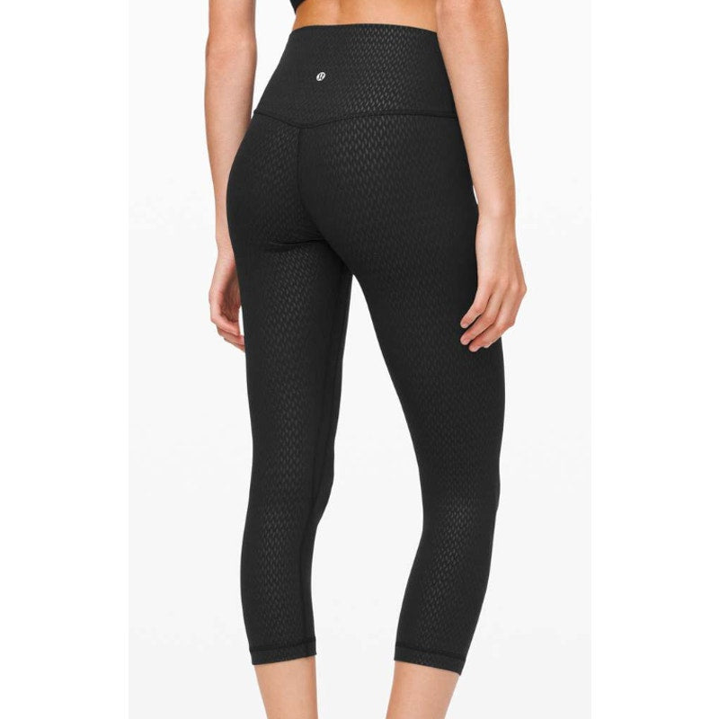 6514 Lululemon Align Crop *21" Diverge Emboss Black Sz 6 **Pilling
