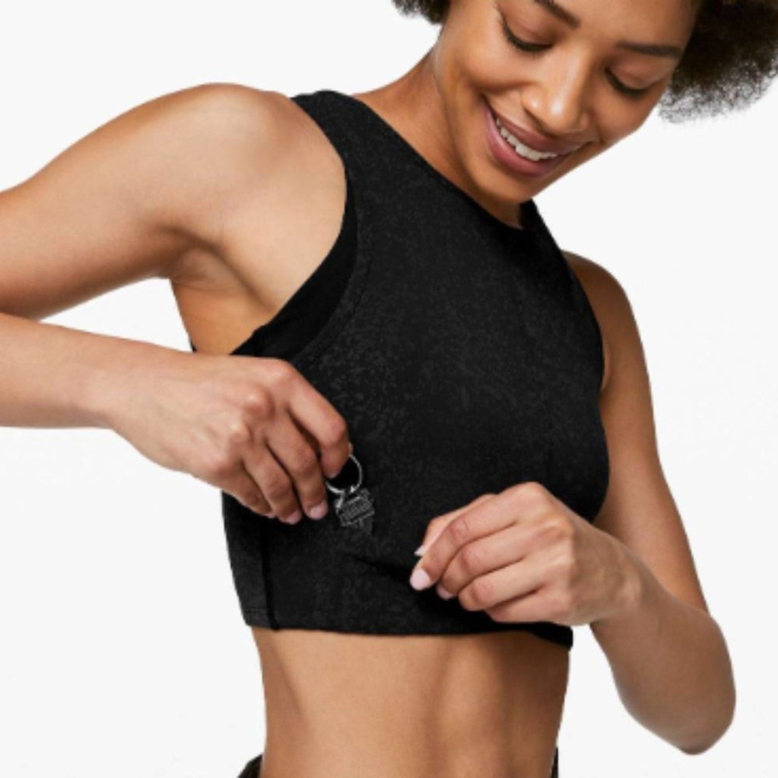 (6740) LOVED LULULEMON Energetic Edge Cropped Tank in BLACK Sz 12 ** SEE NOTES