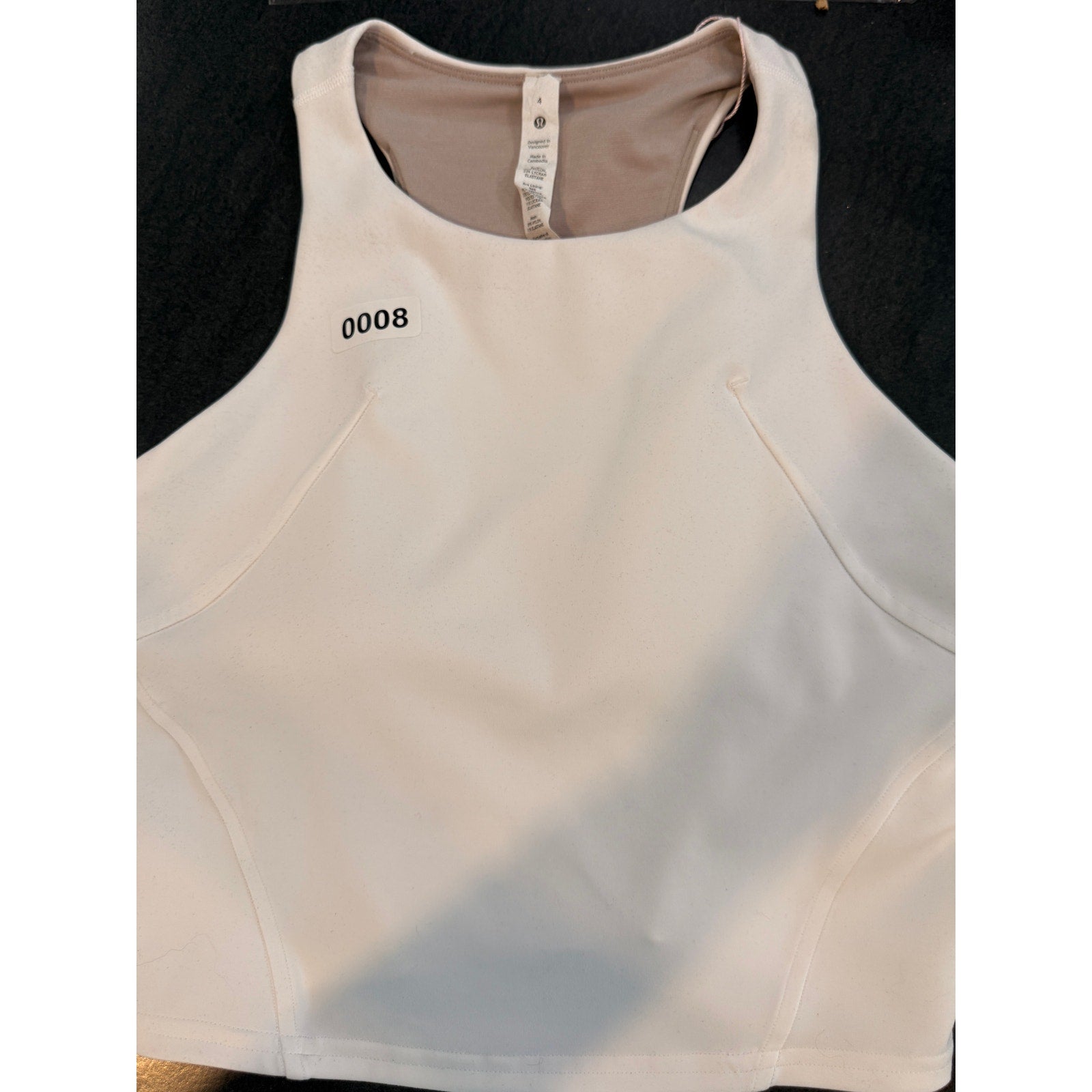 6431 Lululemon Everlux Asymmetrical Tennis Tank Top White in Sz 4 **FLAW
