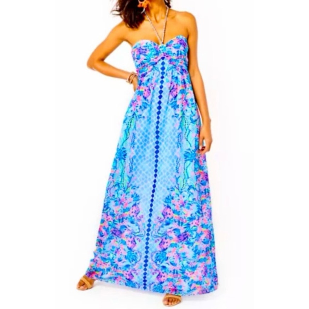 344 - NWT LILLY PULITZER  Viv Maxi Dress Multi Hidden Treasure Dress in Sz 10 ($398)