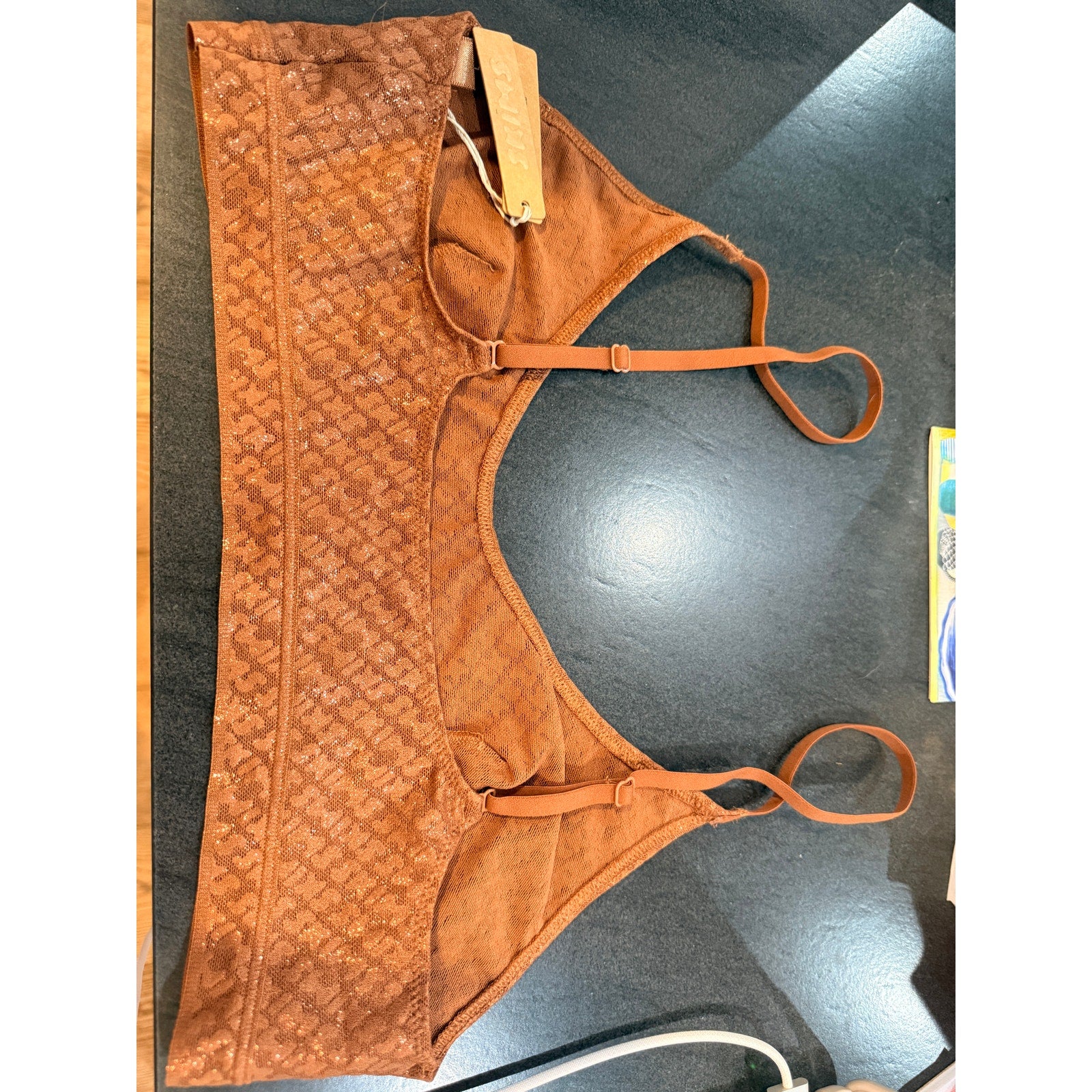 0231 NWT SKIMS LOGO MESH FOIL SKIMPY‎ TRIANGLE BRALETTE sx L *RARE
