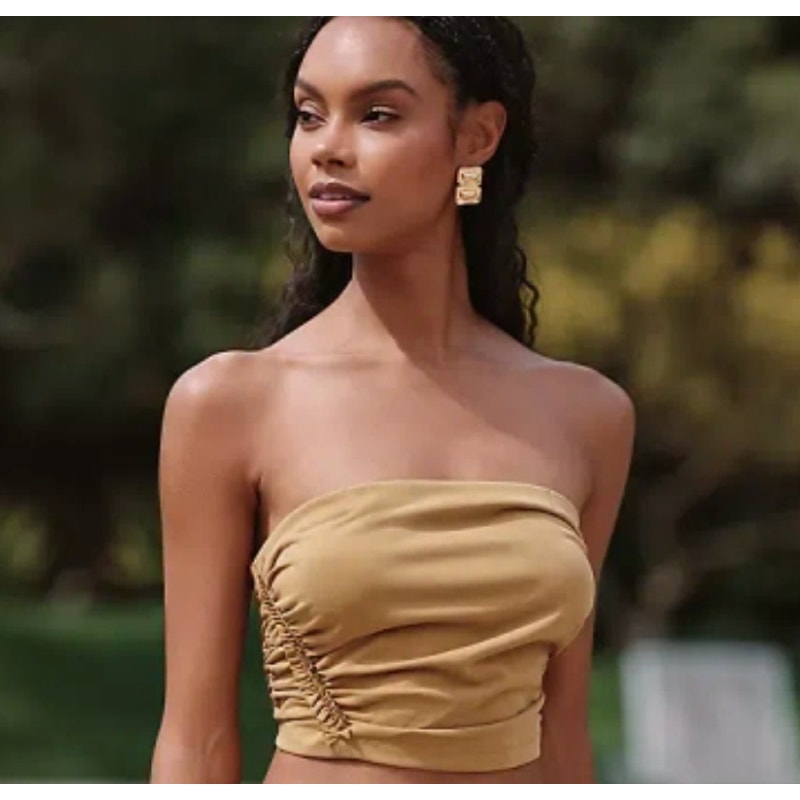 456 - ANTHROPOLOGIE The Celandine Strapless Ruched Tube Top  In Gold Sz L