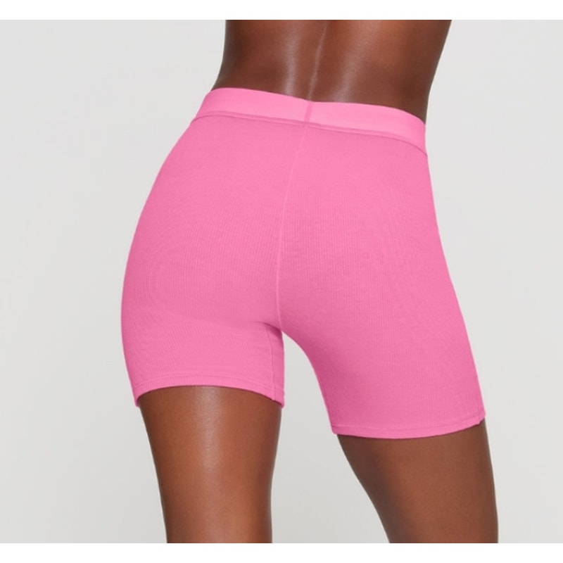 364 NWT SKIMS Cotton Ribbed Boxer Shorts in Sugar Pink Sz M *SOLD OUT