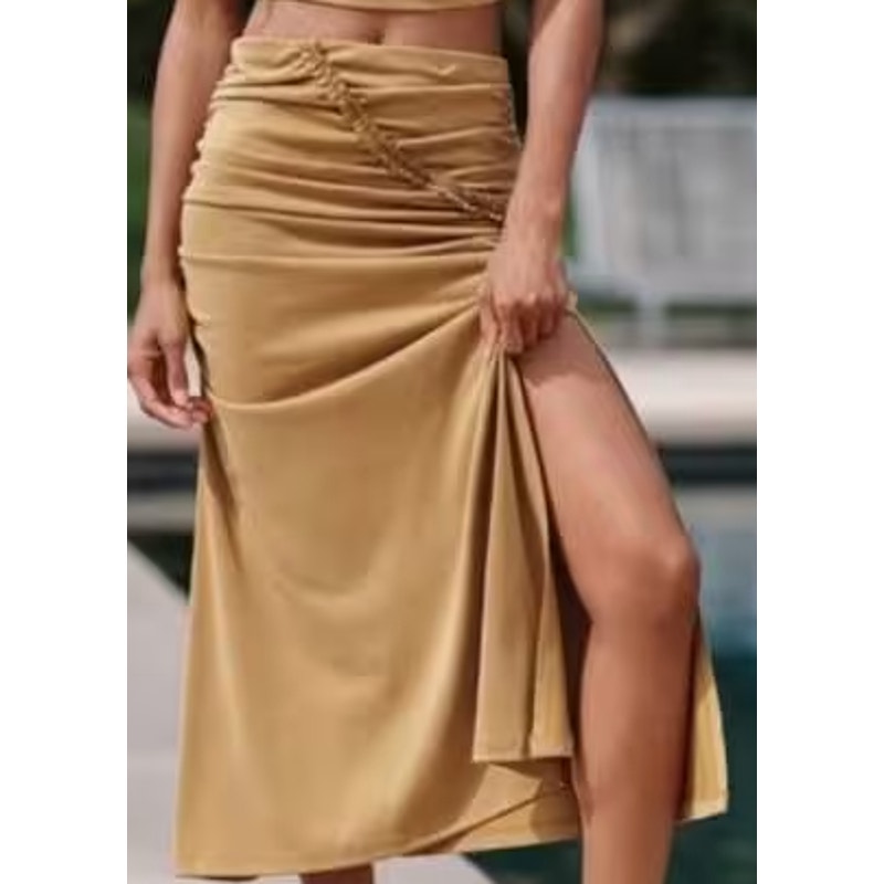 457 - NWT ANTHROPOLOGIE The Celandine Midi Ruched Skirt In Gold Sz M