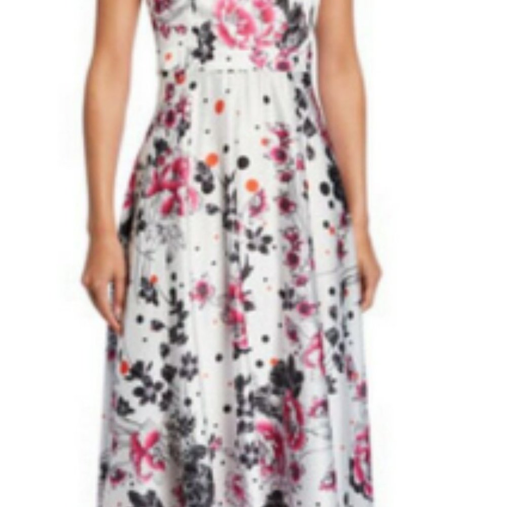 (77) 🆕NWT NICOLE MILLER Anthropologie Floral Satin Back-Bow Mock Halter Maxi 8