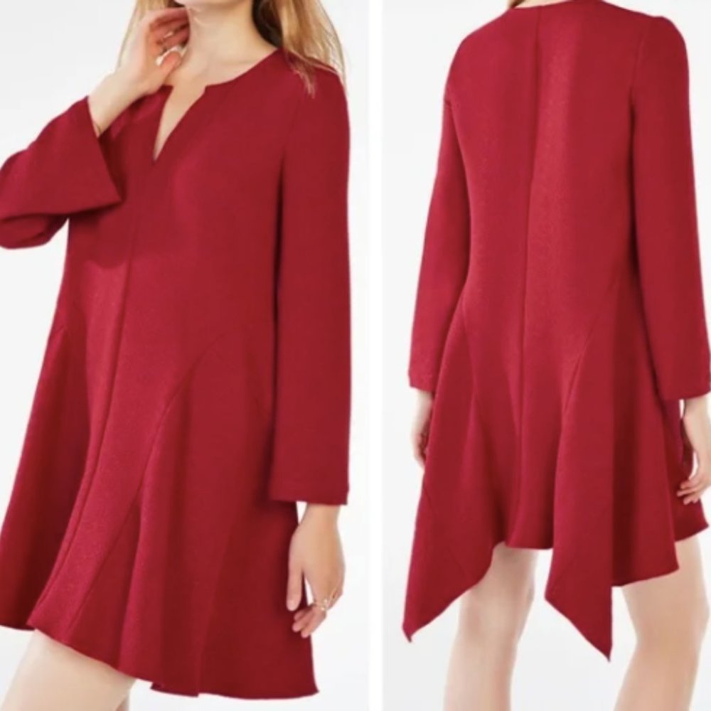 (80) 🆕  BCBGMaxAzria “Geena” Pebbled Shirt Dress in Cranberry SMALL NWT