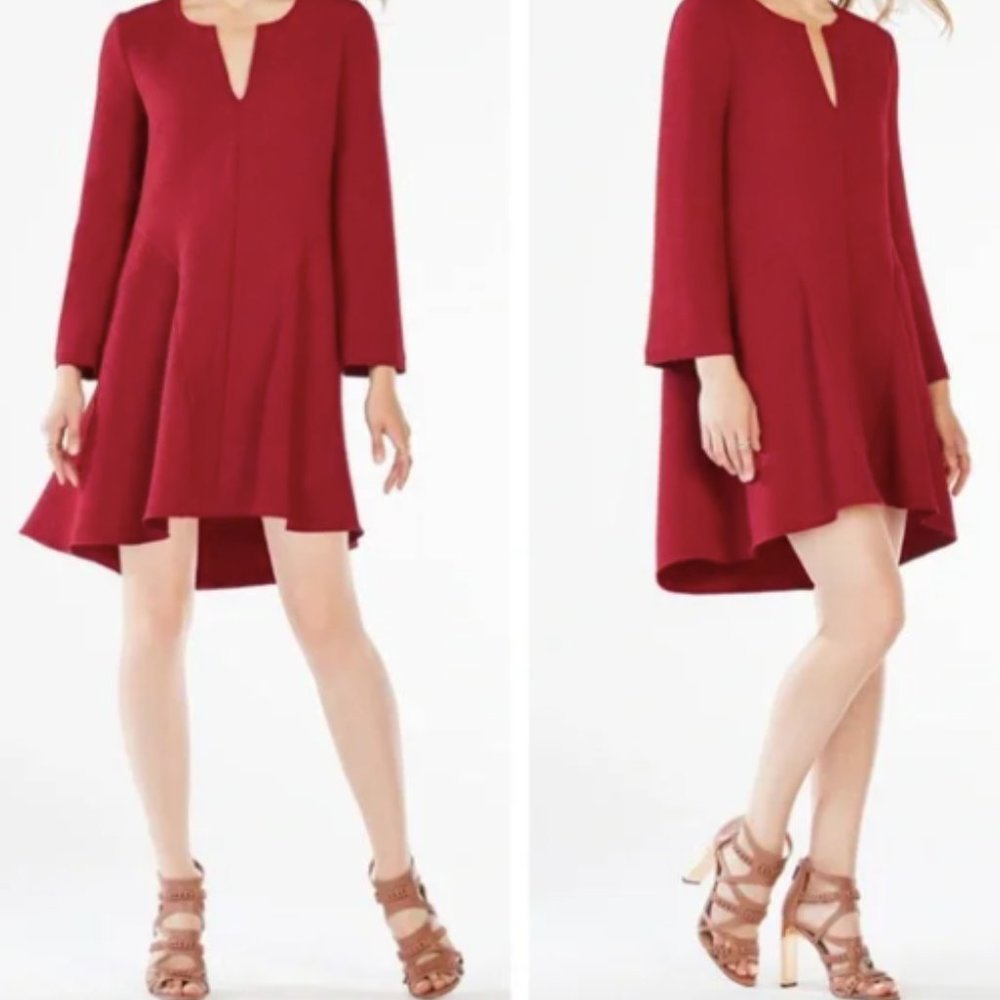 (80) 🆕  BCBGMaxAzria “Geena” Pebbled Shirt Dress in Cranberry SMALL NWT
