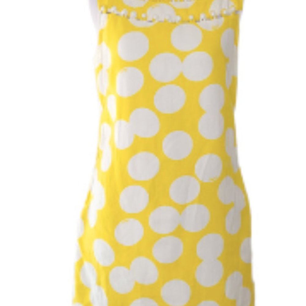 Lilly Pulitzer Linen Shift Dress Yellow Polka Dot Mod Buttons Sleeveless Sz 8