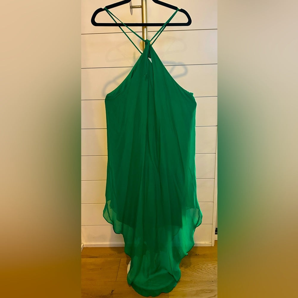 TRINA TURK Emerald Green chiffon dress, High/Low Sz 12