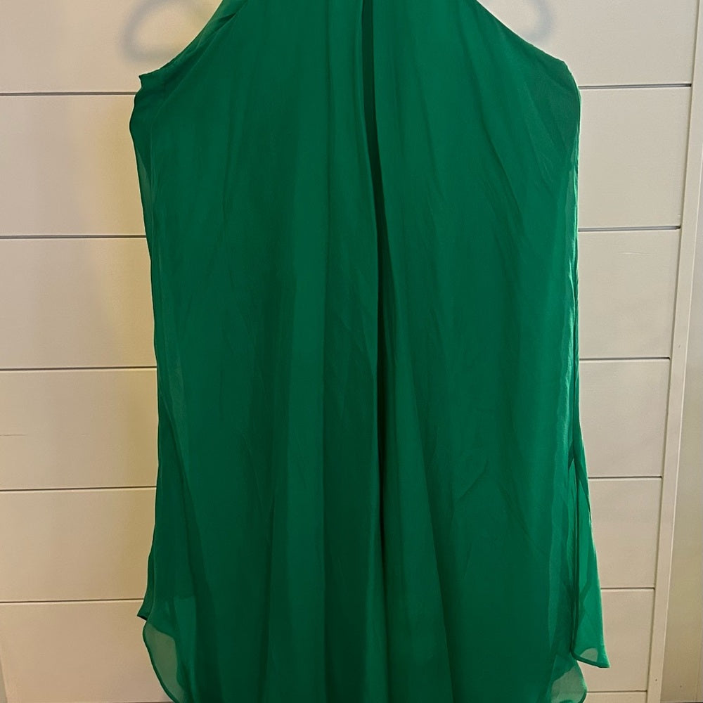TRINA TURK Emerald Green chiffon dress, High/Low Sz 12