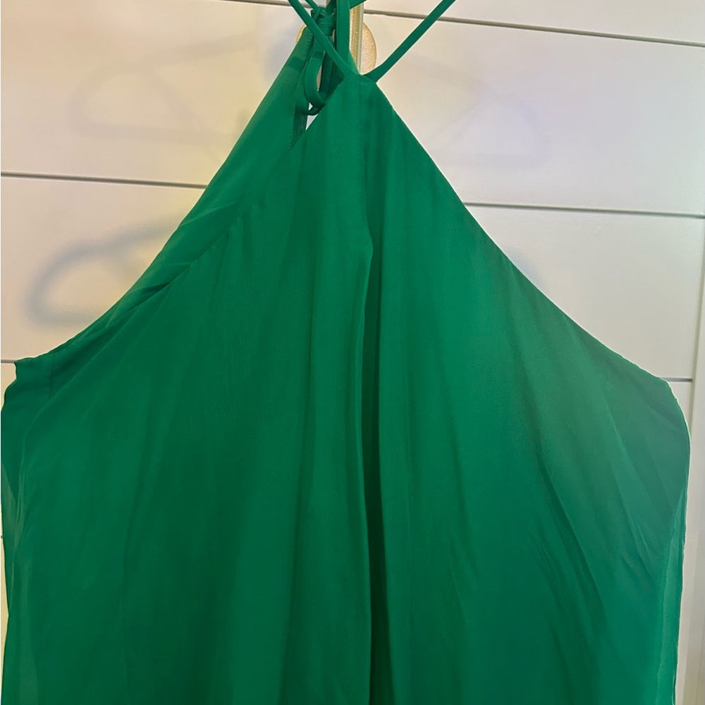 TRINA TURK Emerald Green chiffon dress, High/Low Sz 12