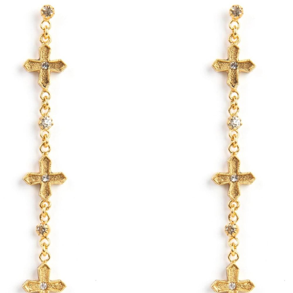 NWT VSA - Peace Cross Crystal Drop Post Earrings