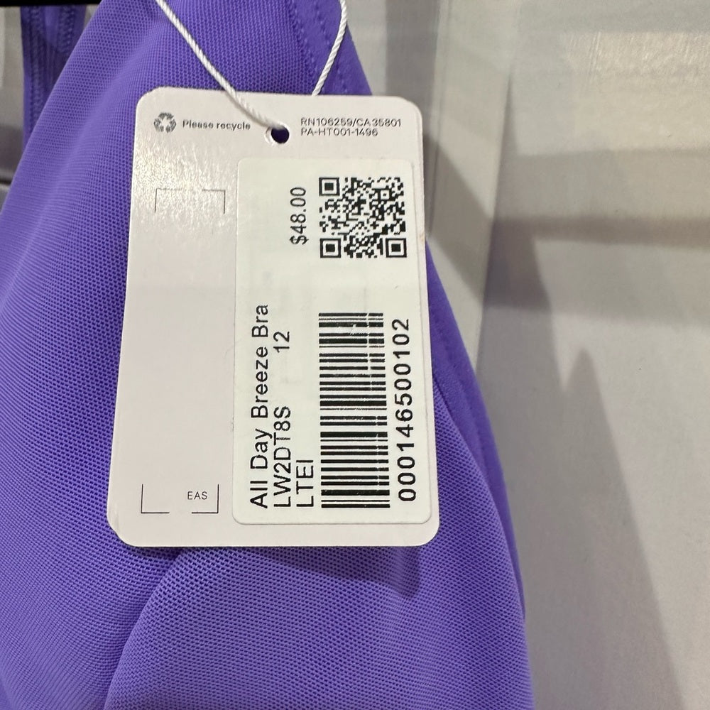 (2169) NWT Lululemon All Day Breeze Bra sz 12
