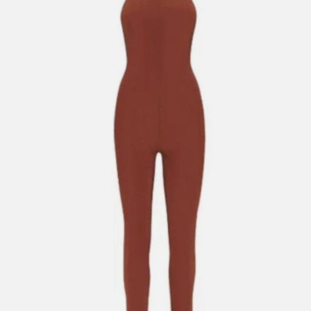 (2408) SKIMS NWT Body Suit Jelly All-In-One Mock Neck Sleeveless in SIENNA Sz 2X