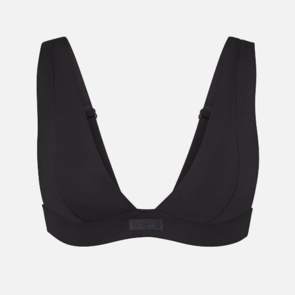 (2412) SKIMS NWT SWIM Swim Signature Plunge Bikini Top LARGE in ONYX