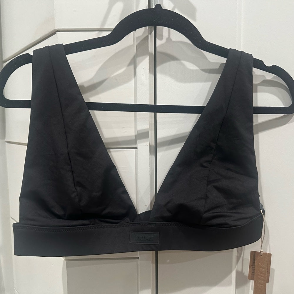 (2412) SKIMS NWT SWIM Swim Signature Plunge Bikini Top LARGE in ONYX