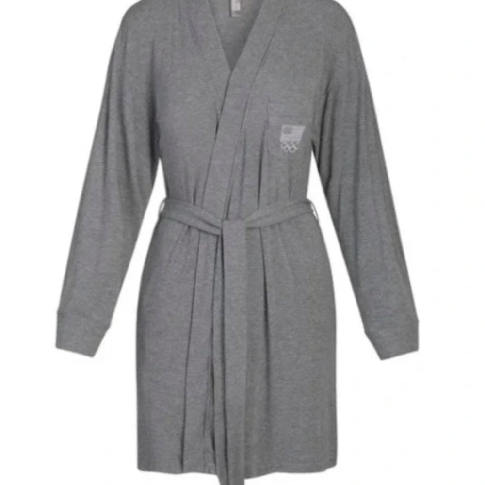 (2417) SKIMS NWT TEAM USA ROBE Olympic in HEATHER GRAY Sz M ** MISSING TIE