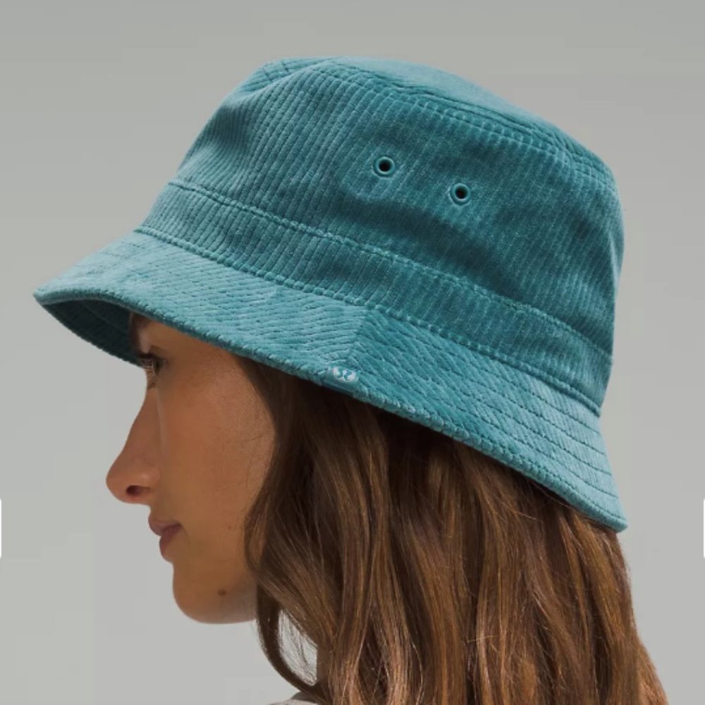 (1982) NWT LULULEMON Corduroy Bucket Hat Wide Wale in Storm Teal L/XL
