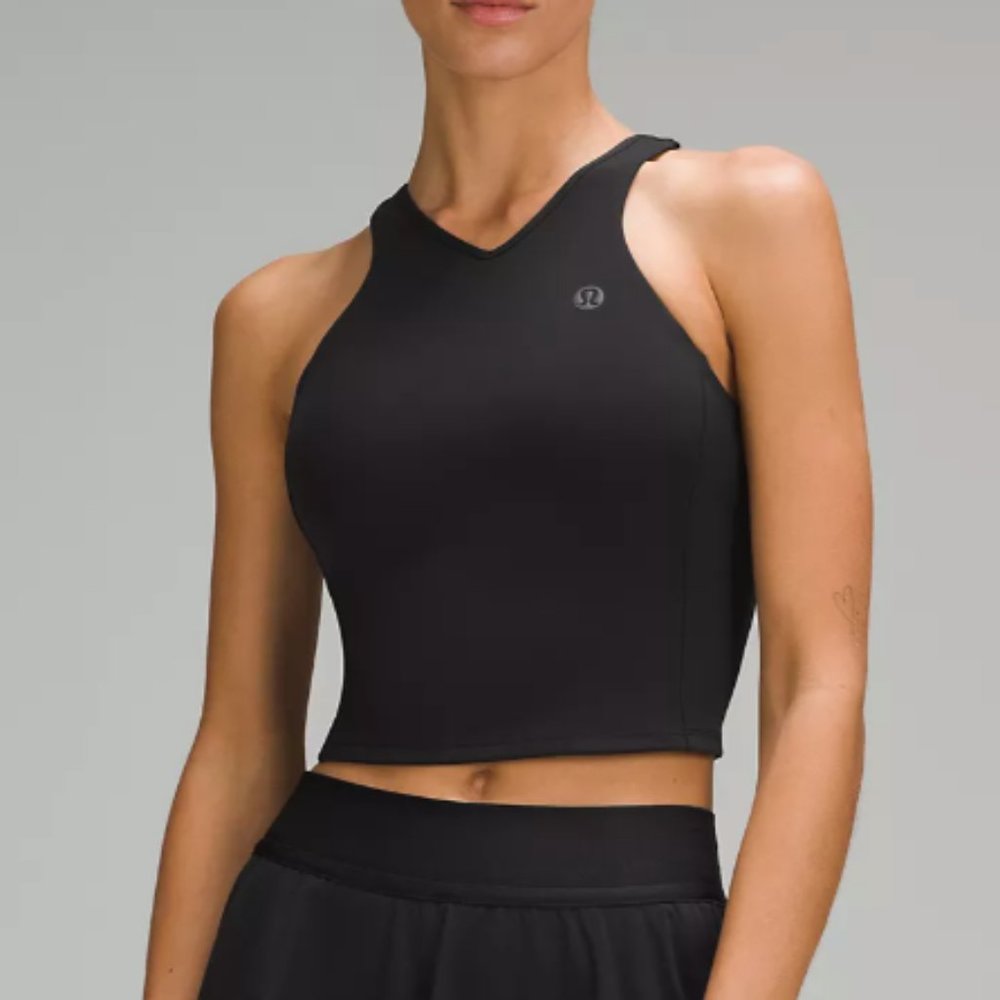 (6564/6562) NWT LULULEMON Cropped V-Neck Tennis Tank Top in BLACK (SOLD OUT) Sz