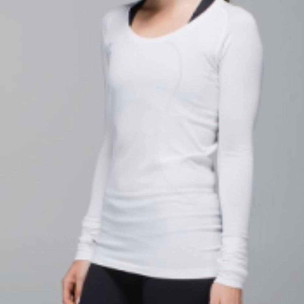 (6012)  🍋 LULULEMON RUN: Swiftly Tech Long Sleeve Crew Sz 12 WHITE